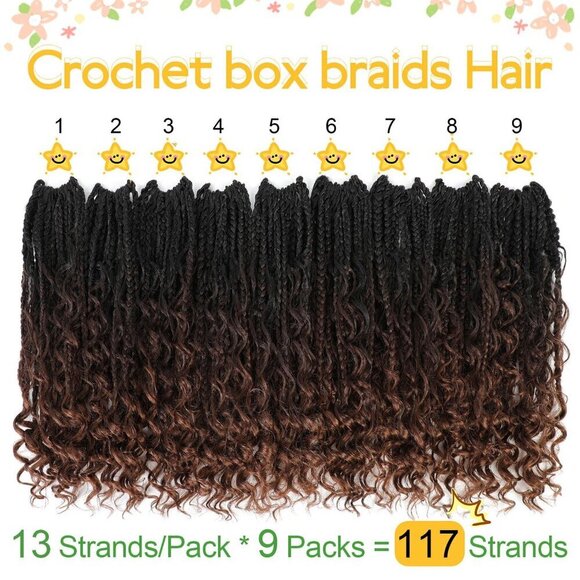 14 Inch Synthetic Crochet Box Braids 9 Packs Curly Ends Natural Brown main image 6